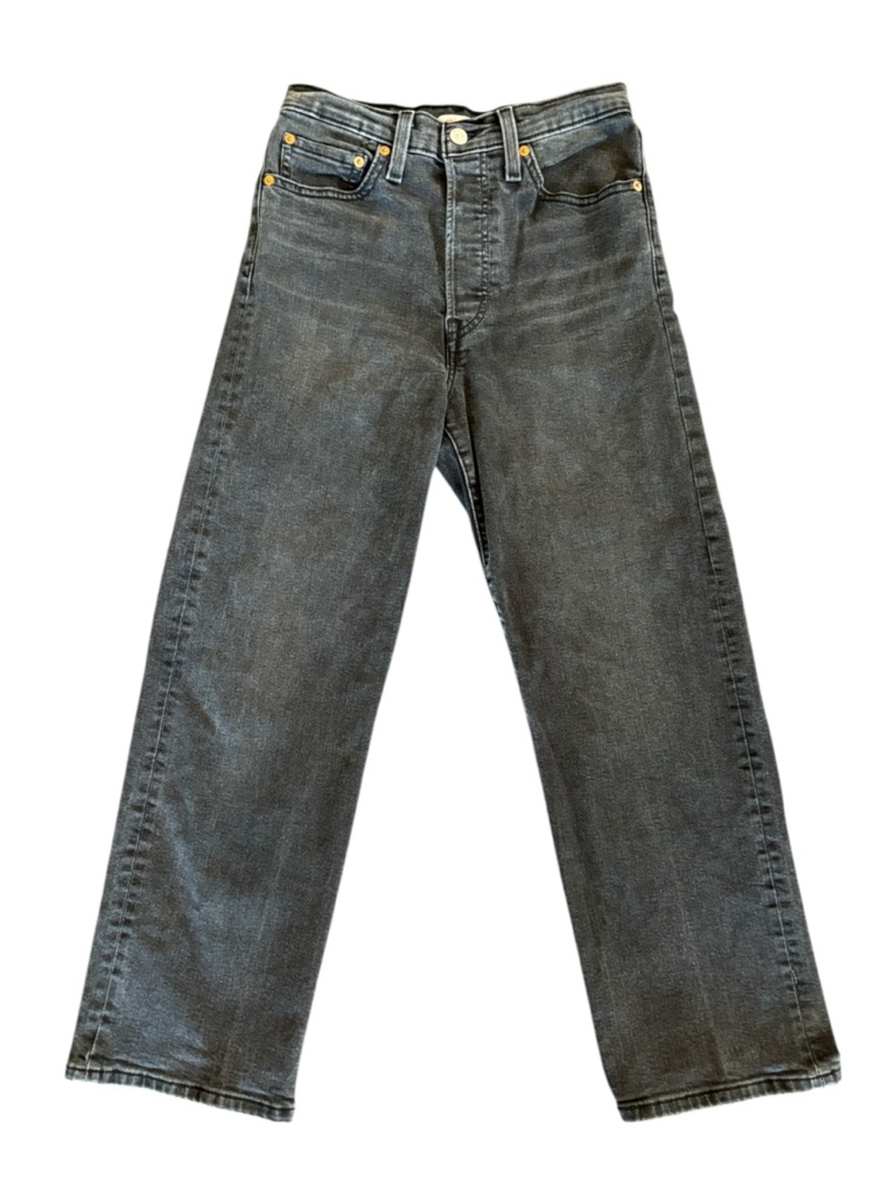 Levi's Ribcage Straight Ankle Jeans Faded Black Wash High Rise ButtonFly Size 27